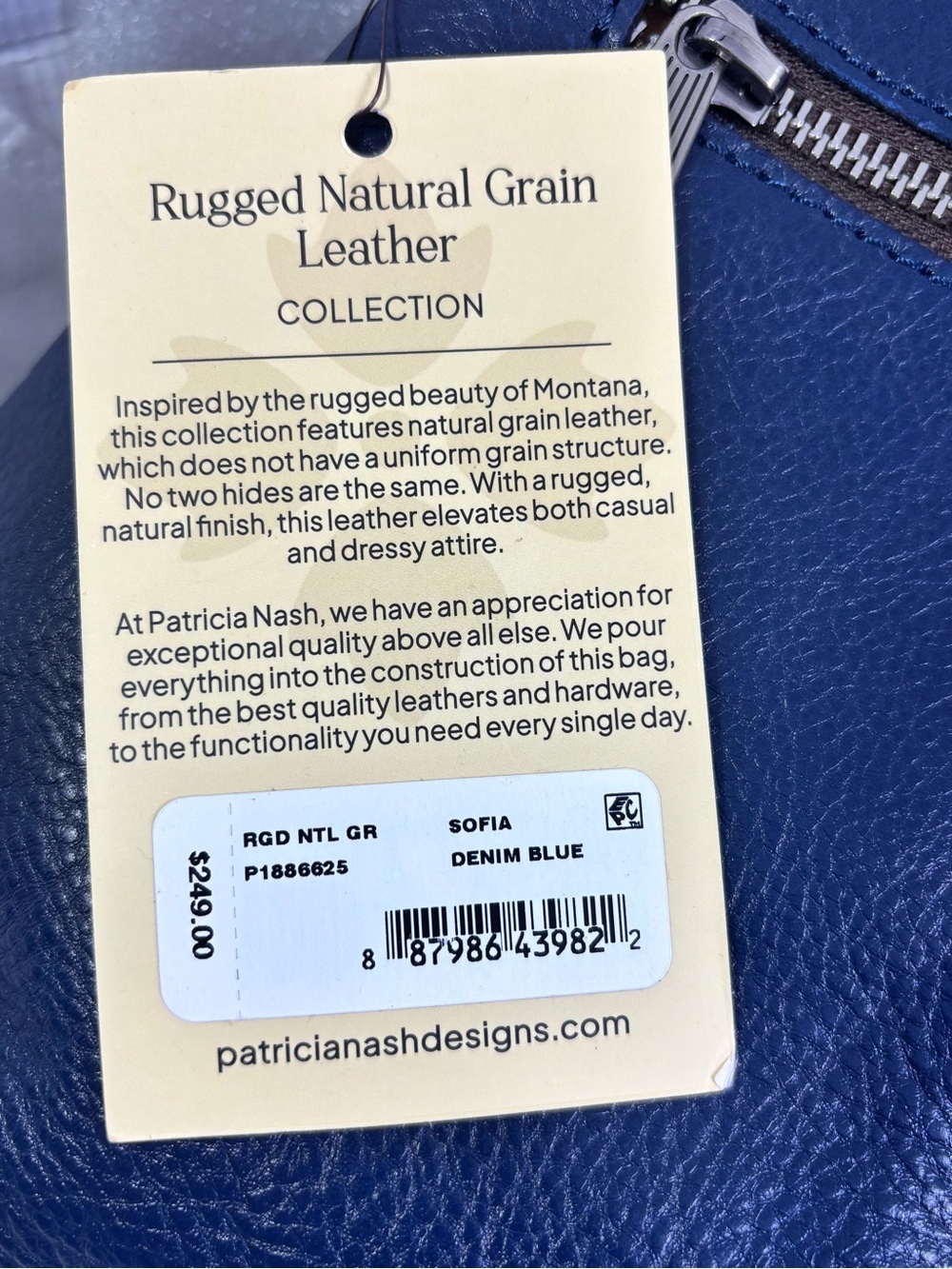Patricia Nash Sofia Frame C/B. Rugged Natural Grain Leather. Denim Blue. - Picture 13 of 17
